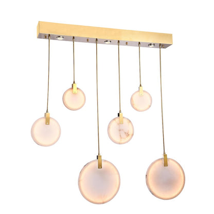 1-Light Gold Stainless Steel LED Pendant With A Round Spanish Alabaster
