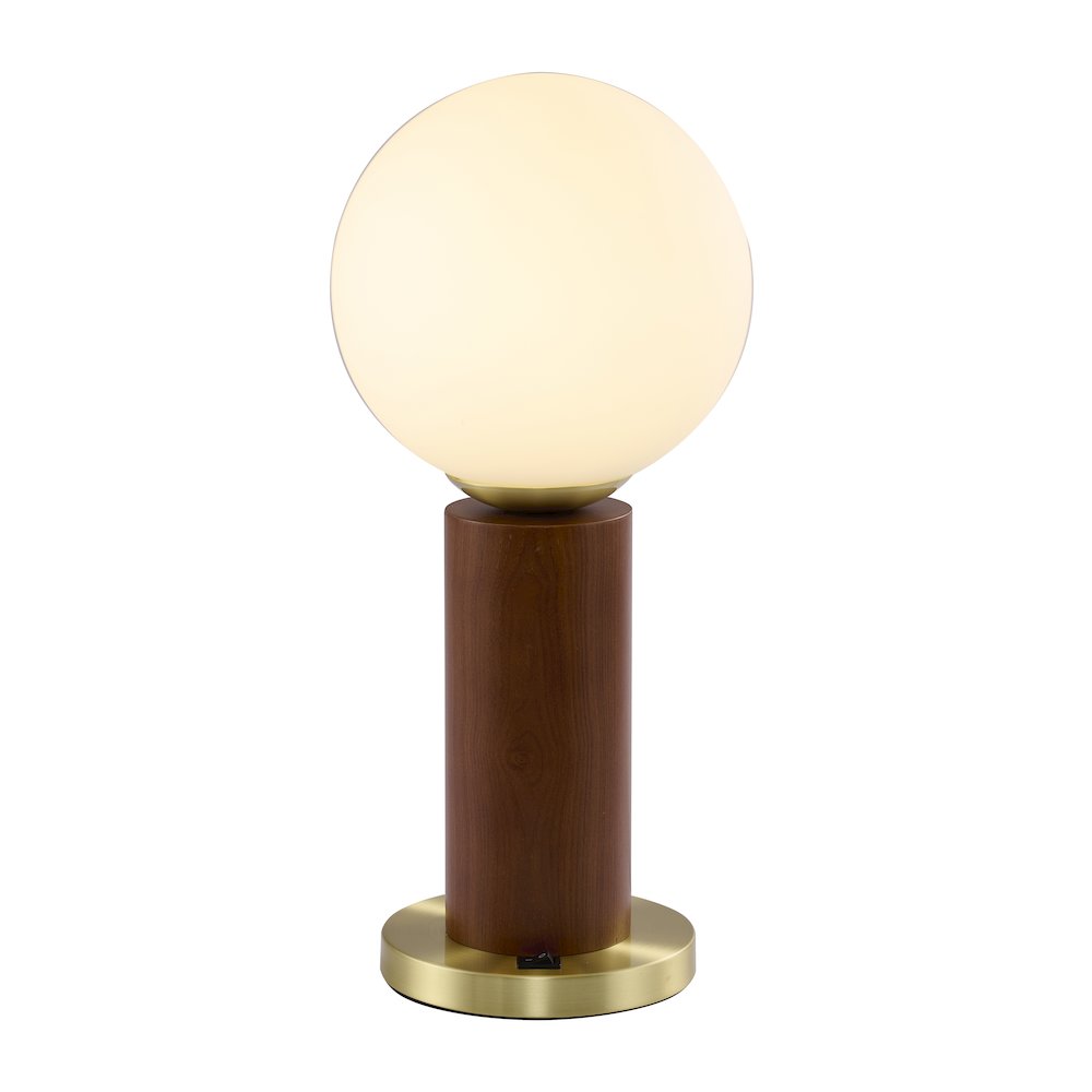 1-Light Black And Satin Brass Table Lamp With A White Glass Shade