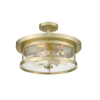 3-Light Gold Flush Mount With A Clear Glass Shade