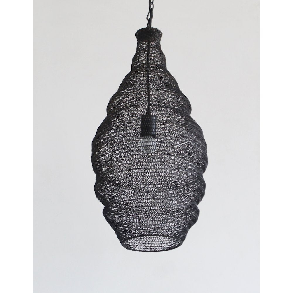 1-Light Satin Black Pendant With A Chain Basket Shade