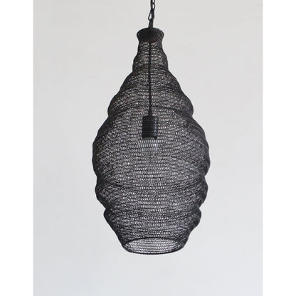 1-Light Satin Black Pendant With A Chain Basket Shade