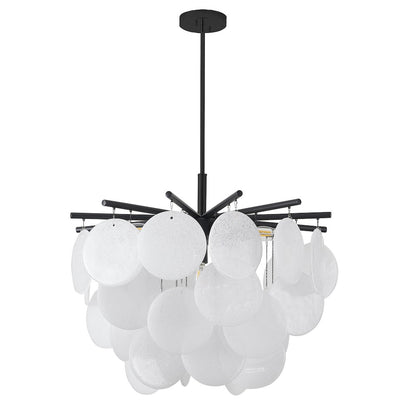 7-Light Satin Black Chandelier With Frosted White Glass Petals