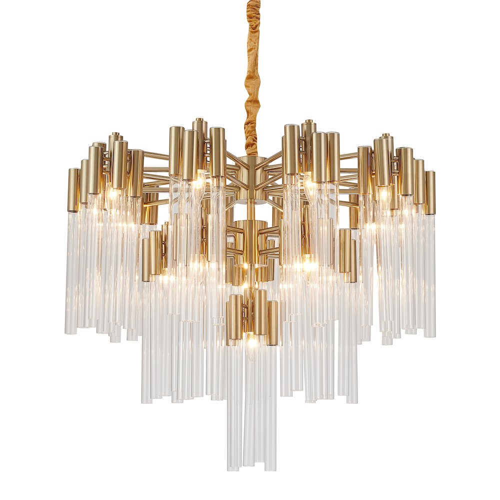 16-Light Gold Metal Chandelier With Clear Glass Rods