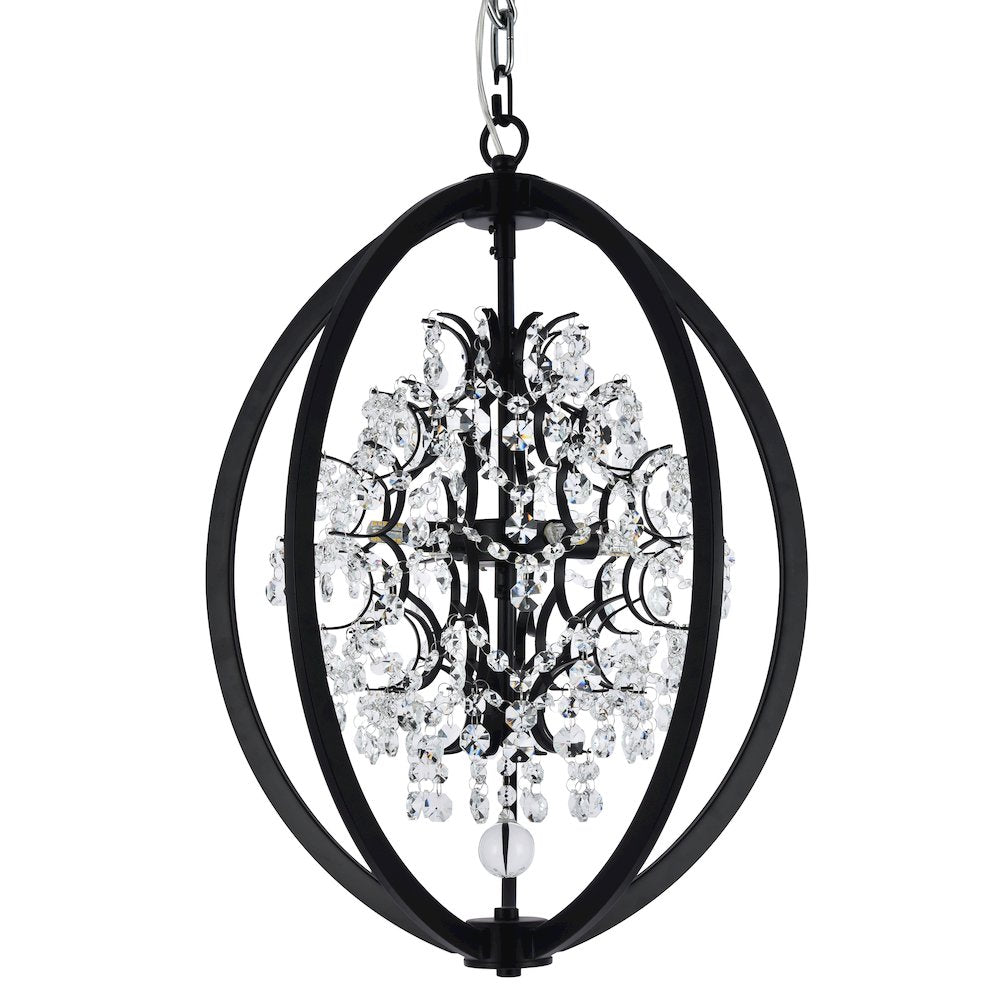4-Light Matte Black Metal Chandelier With Clear Crystals