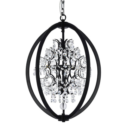 4-Light Matte Black Metal Chandelier With Clear Crystals