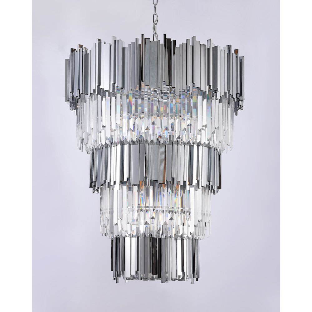 18-Light Chrome Chandelier With Clear Hanging Crystal
