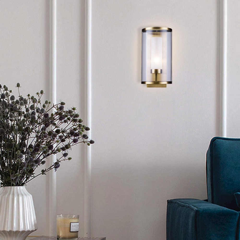 1-Light Antique Brass Metal Wall Sconce With A Clear Glass Shade