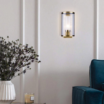 1-Light Antique Brass Metal Wall Sconce With A Clear Glass Shade