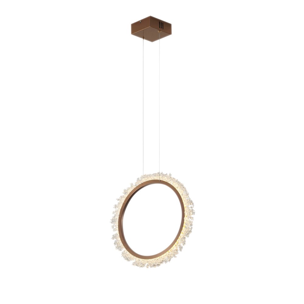 1-Light Gold LED Chandelier With Clear Crystal Accents