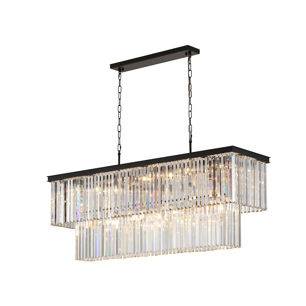 18-Light Black Chandelier With Clear Hanging Crystal
