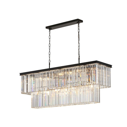 18-Light Black Chandelier With Clear Hanging Crystal