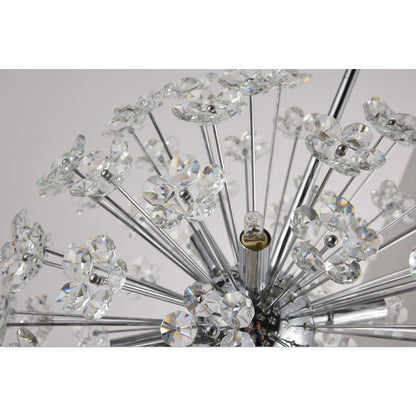 6-Light Chrome Chandelier With Clear Crystal Flowers
