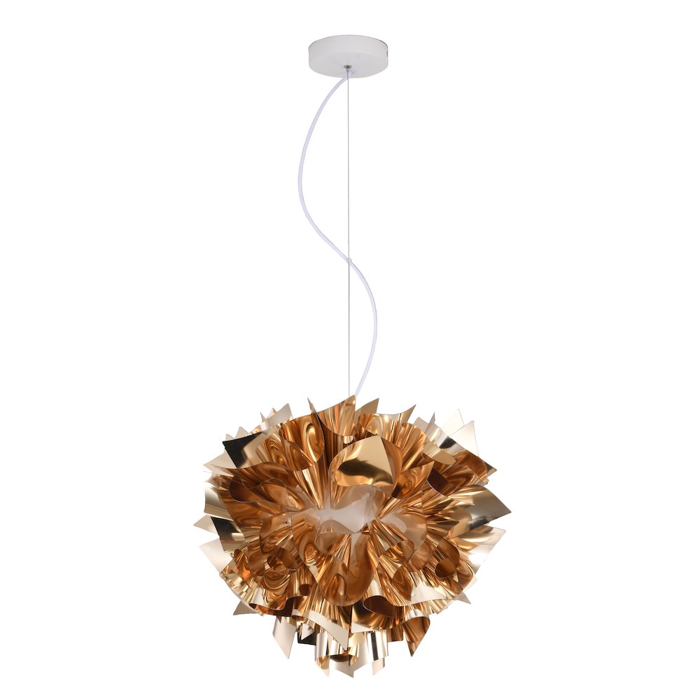 1-Light Shiny Gold Acrylic Chandelier With White Hardware