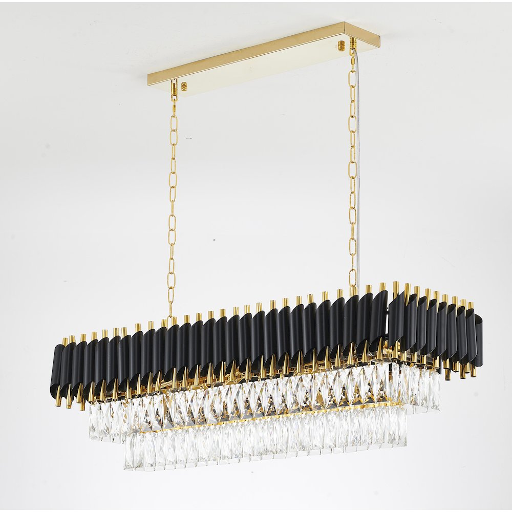 12-Light black and gold chandelier with clear hanging crystal