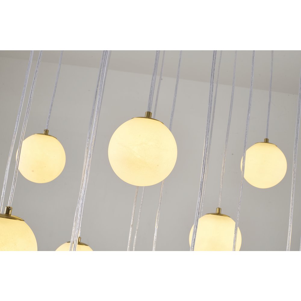 18-Light Brass Stainless Steel Chandelier With Alabaster Pendants
