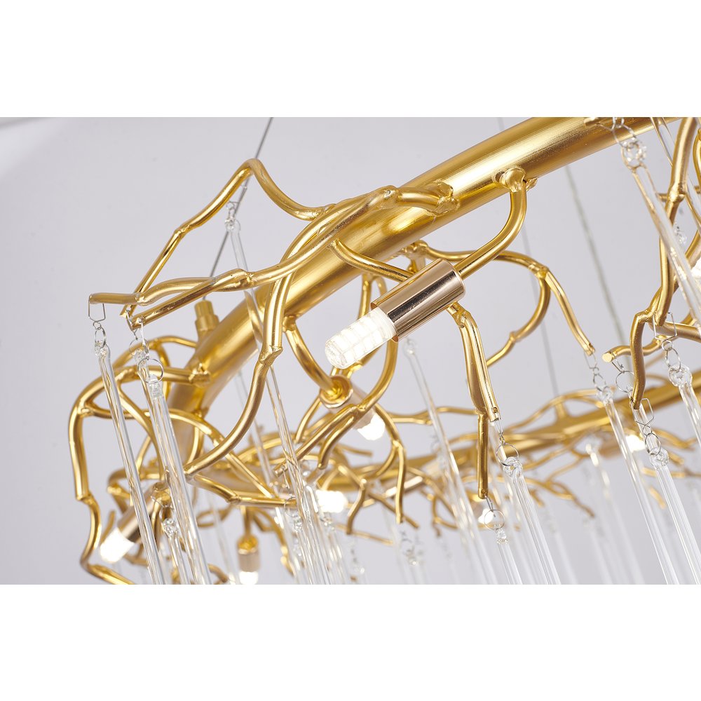 16-Light Gold Aluminum Chandelier With Clear Glass Drops
