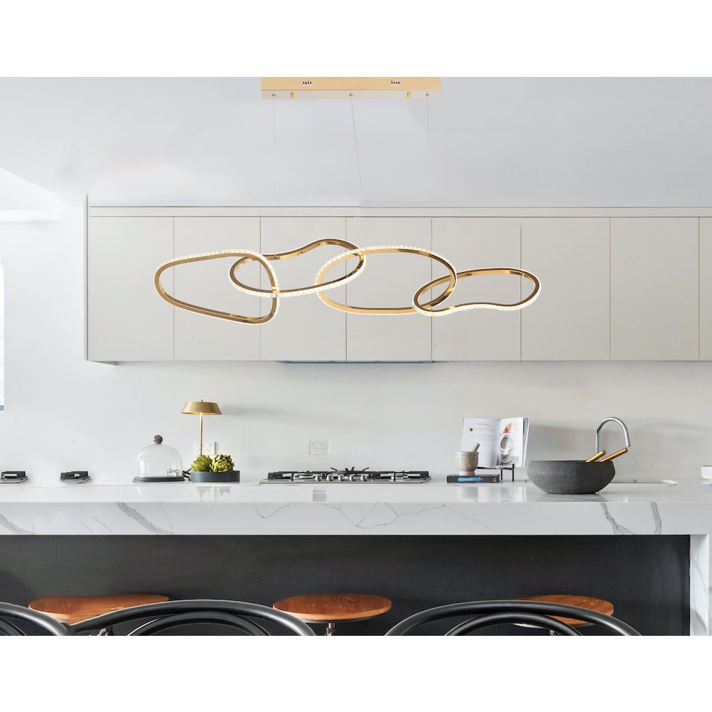 4-Light Gold Stainless Steel Chandelier With Clear Crystals