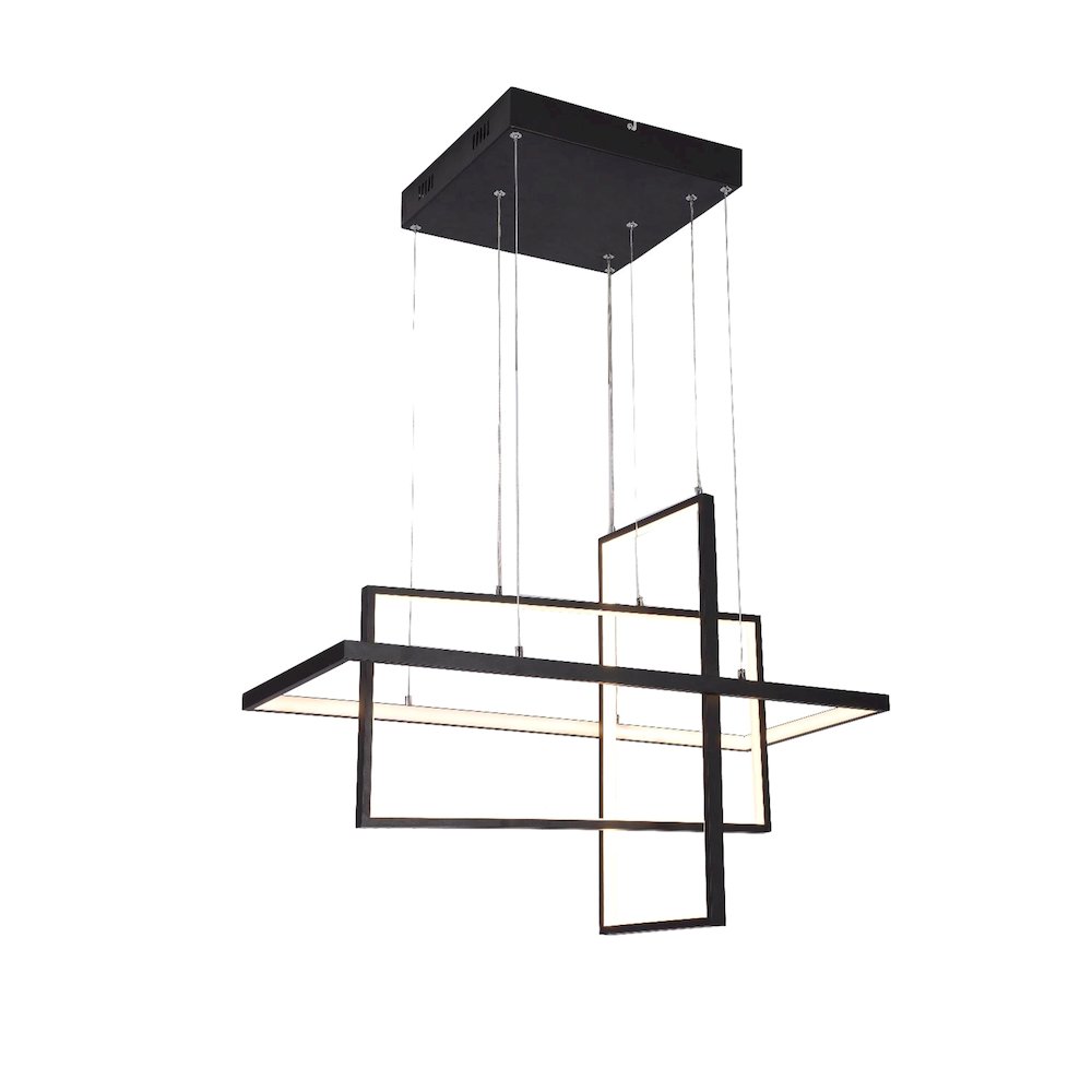 3-Light Matte Black Metal LED Chandelier With Box Lights
