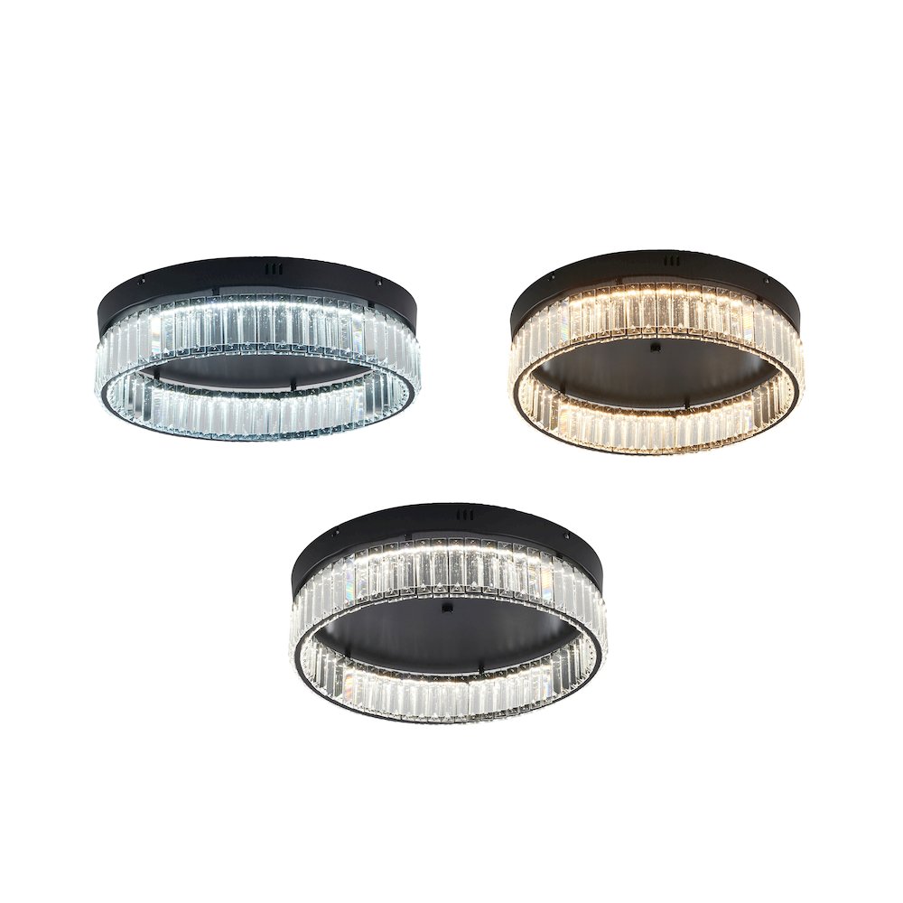 1-Light Satin Black Dimmable LED Flush Mount With Clear Crystals