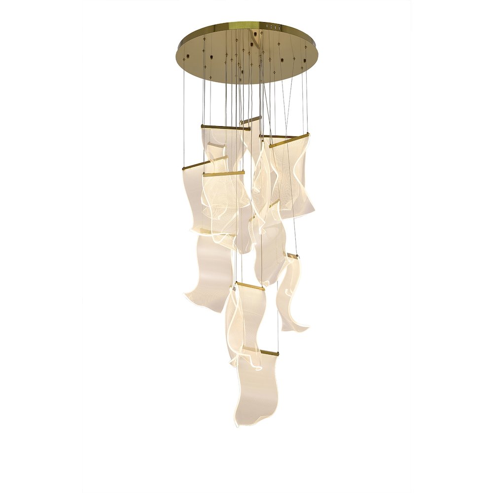 8-Light Brass Chandelier With Acrylic Crumbled Sheet Pendants