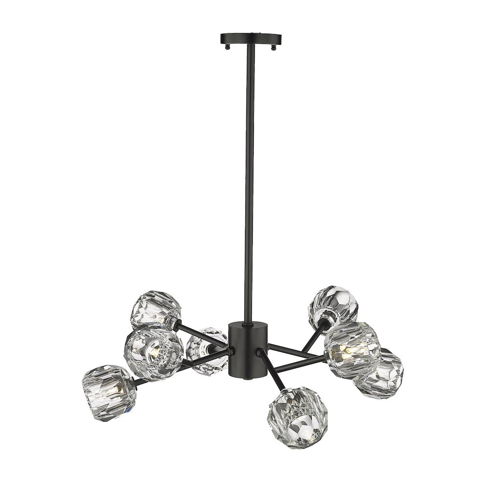 8-Light Black Chandelier With Clear Crystal Shades