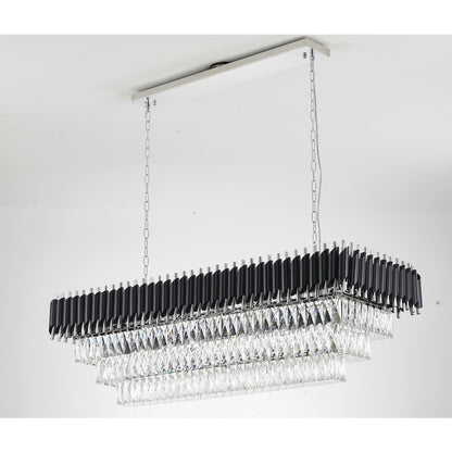 14-Light black and chrome chandelier with clear hanging crystal