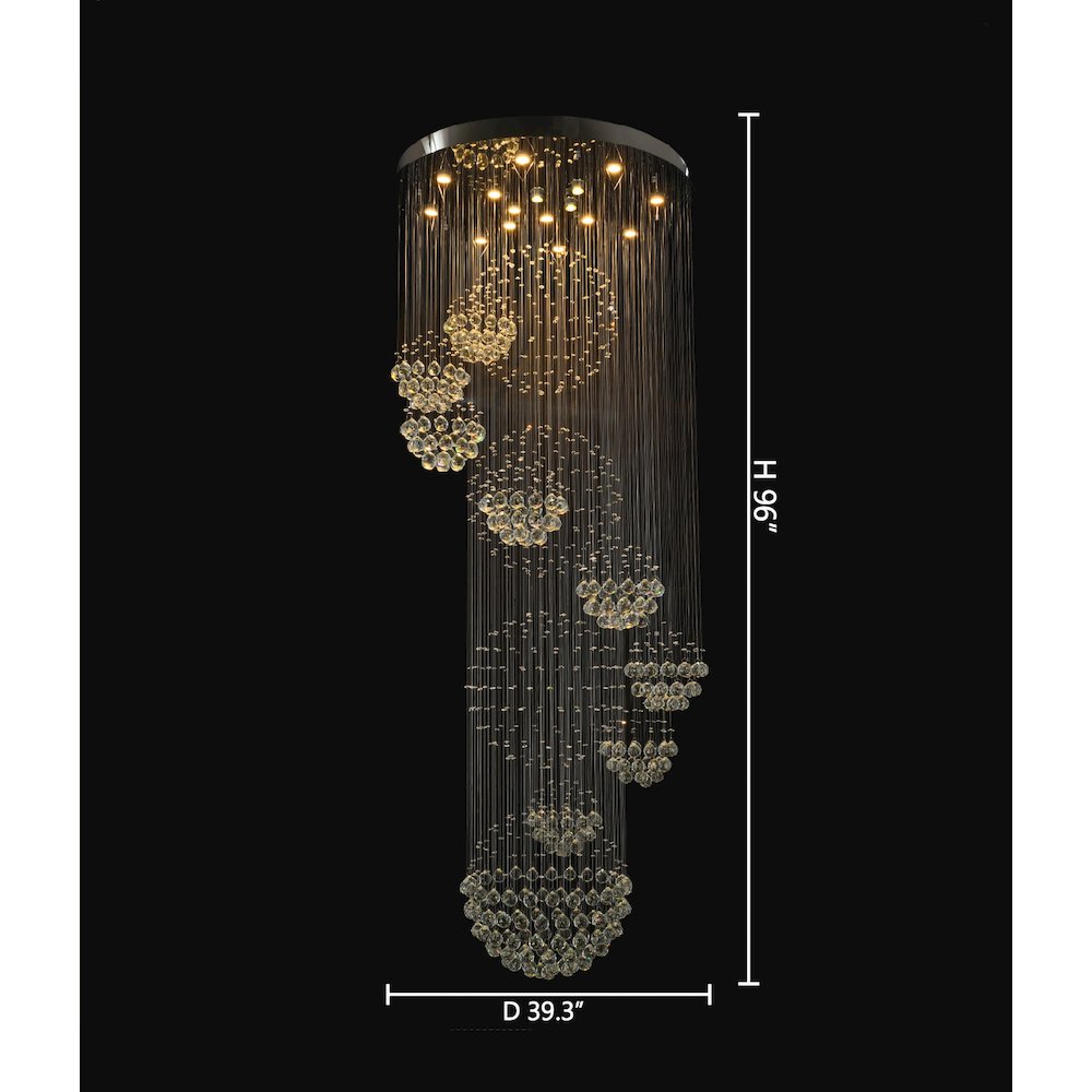 16-Light Chrome Chandelier With Clear Hanging Crystals And Beads