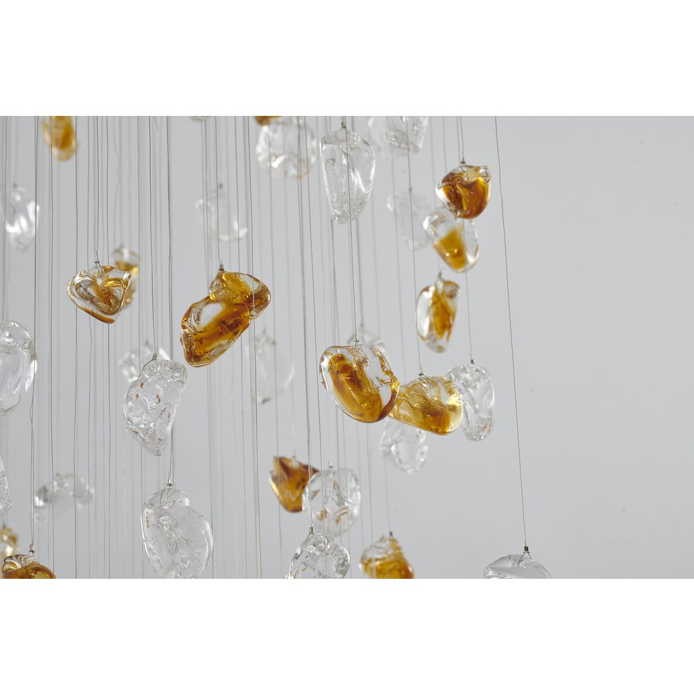 9-Light Brass Chandelier With Clear And Amber Glass Stones