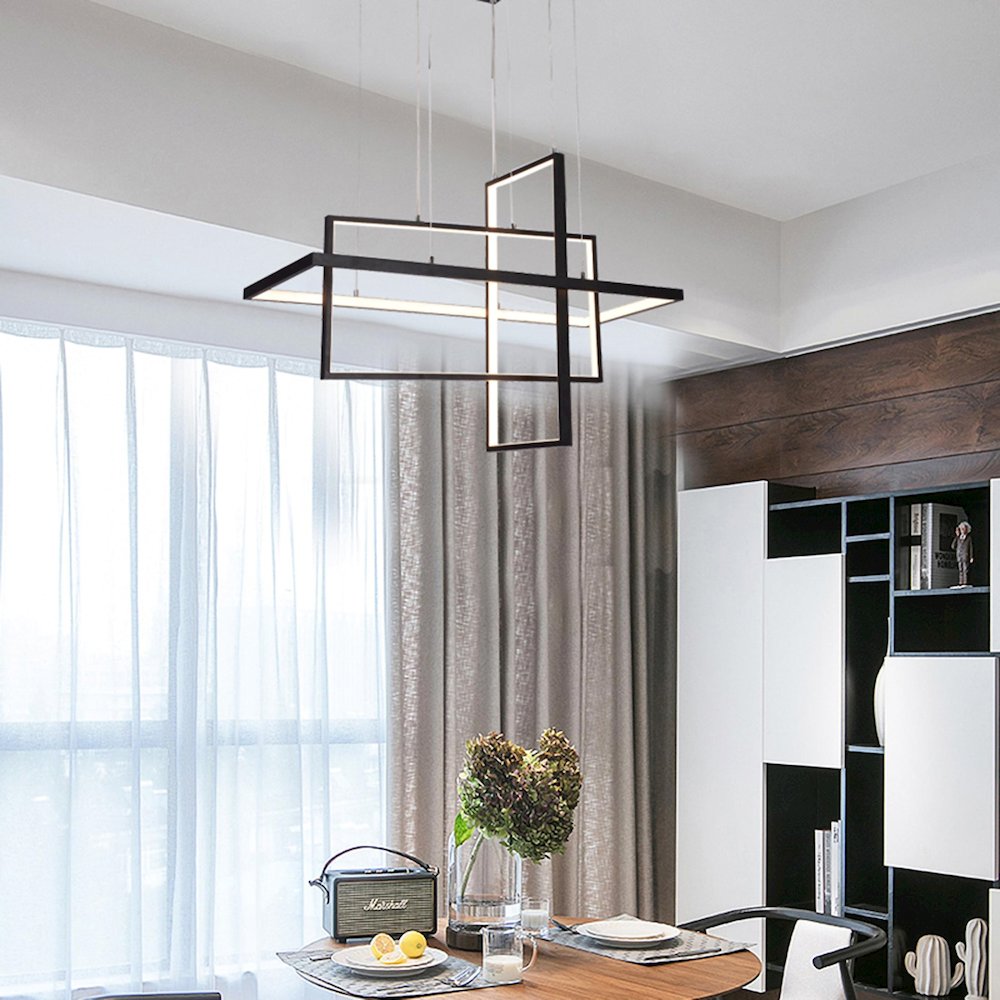 3-Light Matte Black Metal LED Chandelier With Box Lights