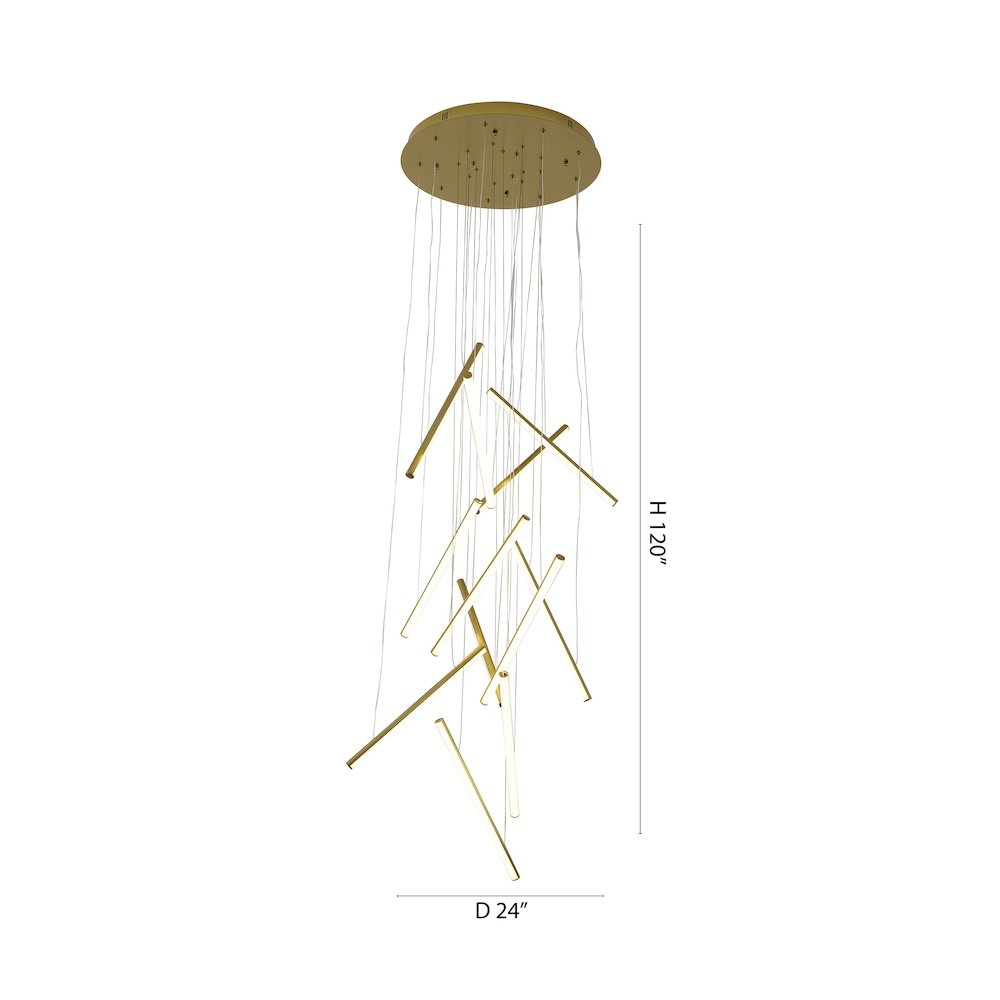 12-Light Brass Metal LED Chandelier With White Acrylic Diffusers