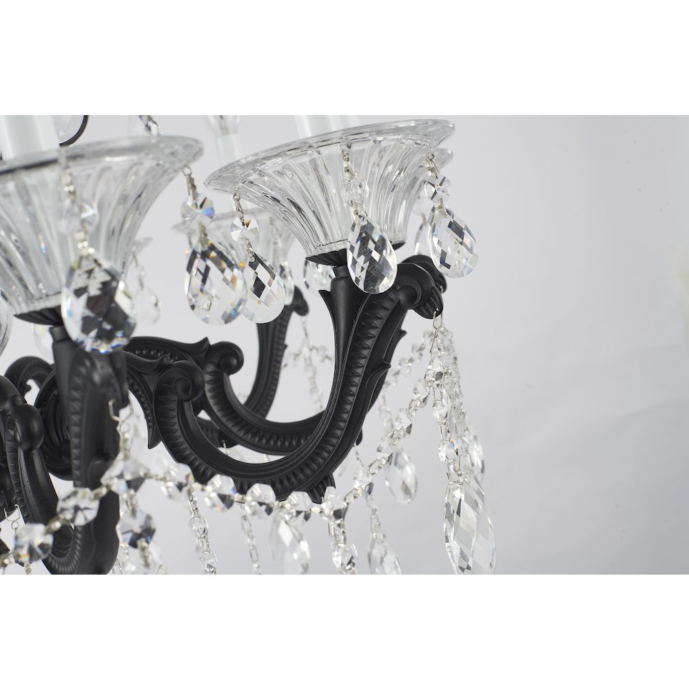 10-Light Satin Black Metal Chandelier With Clear Hanging Crystals