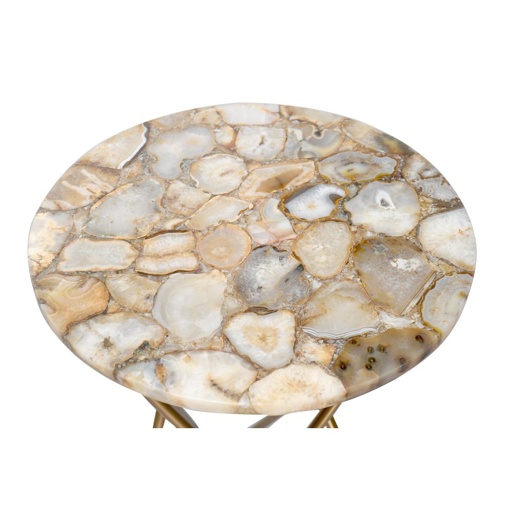 Gold Stainless Steel Side Table With An Agate Round Top
