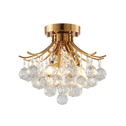 3-Light Satin Brass Metal Flush Mount With Clear Crystals