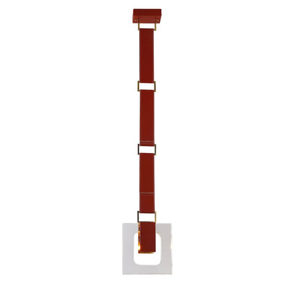 1-Light Red Leather Strap Pendant With A Clear Crystal Block