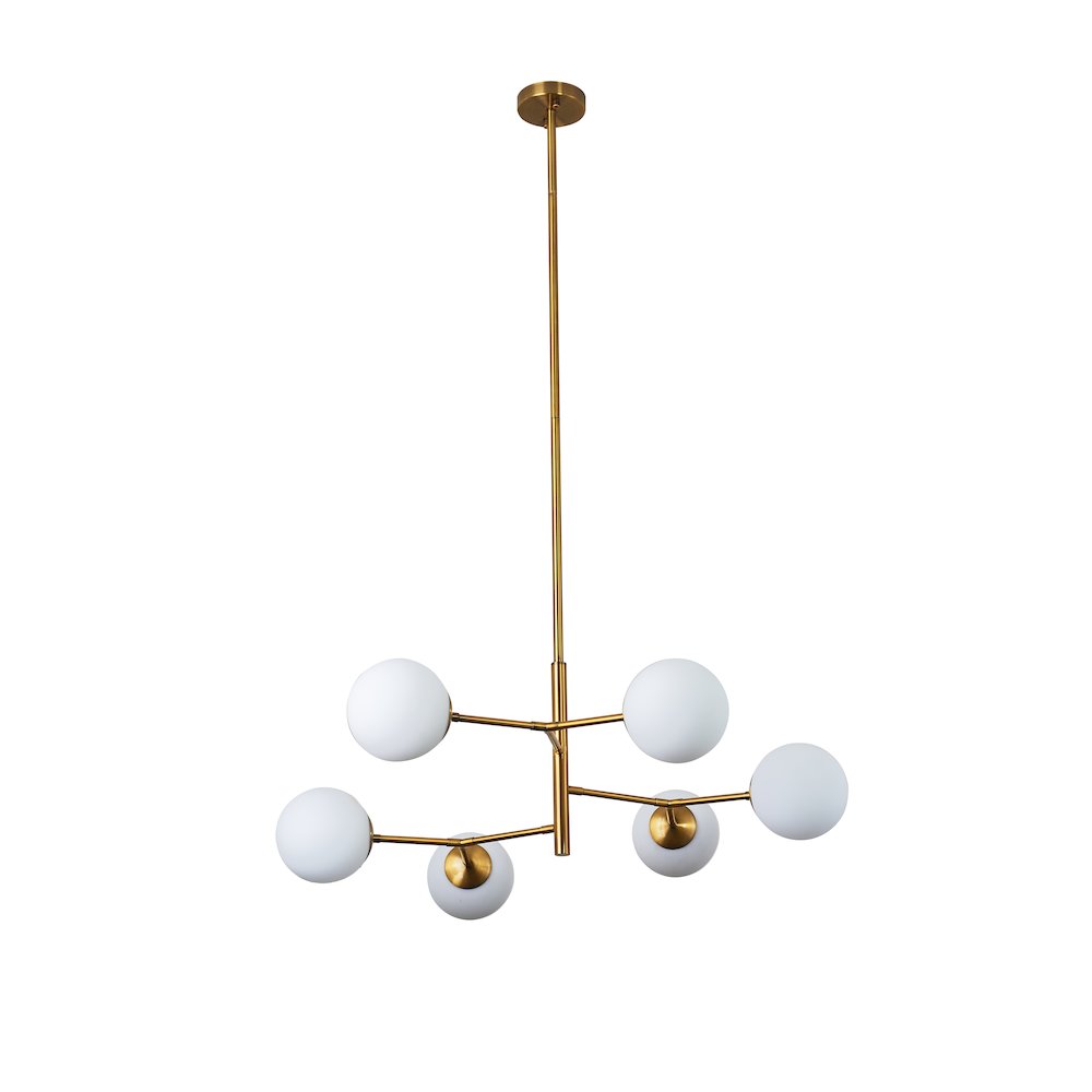 6-Light Antique Brass Chandelier With White Glass Shades