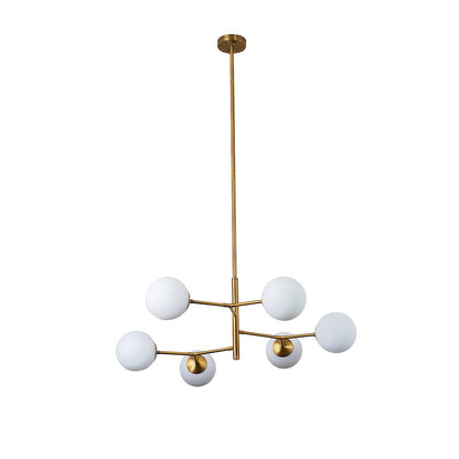 6-Light Antique Brass Chandelier With White Glass Shades