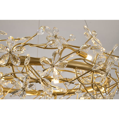 12-Light Gold Aluminum Chandelier With Clear Crystals