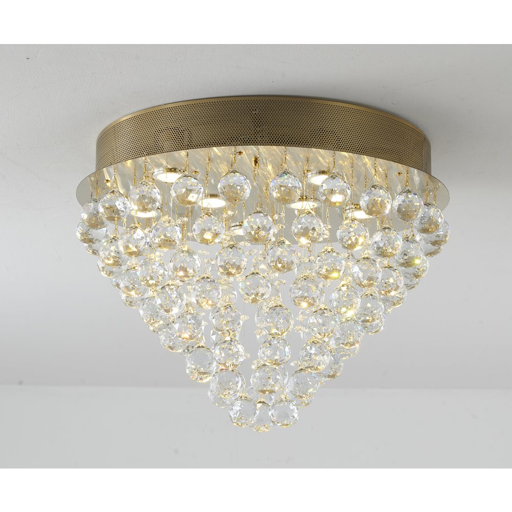 9-Light Gold Flush Mount With Clear Crystals