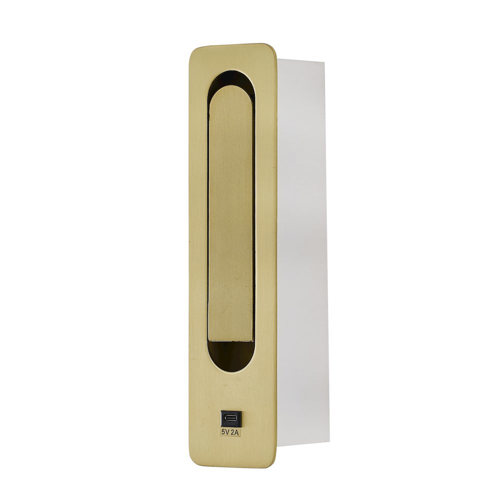 1-Light Satin Brass Metal LED Wall Sconce With One USB Port