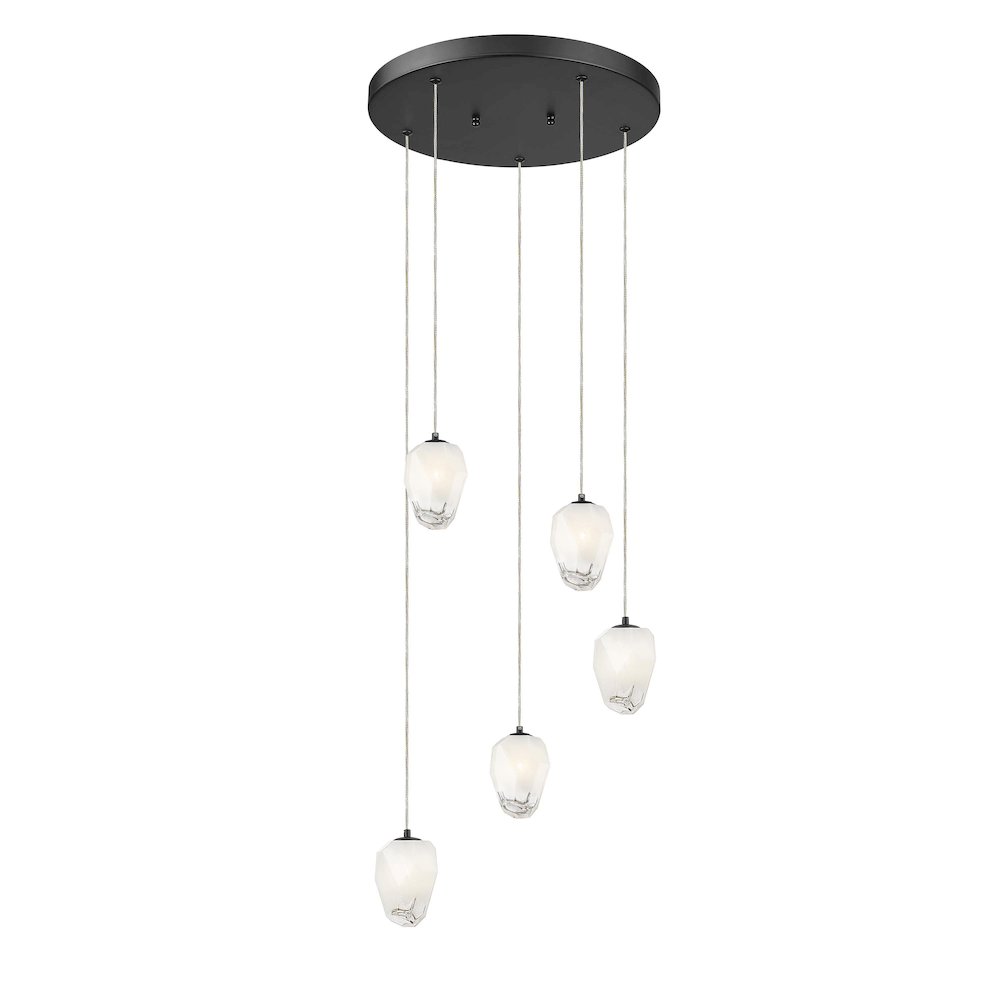 5-Light Black Chandelier With White Glass Shades