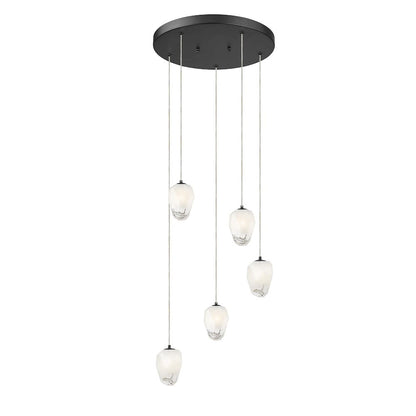 5-Light Black Chandelier With White Glass Shades