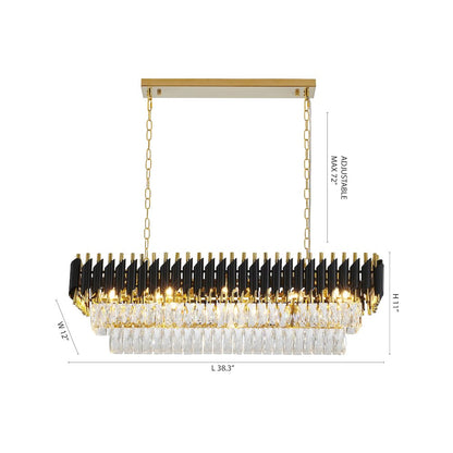 12-Light black and gold chandelier with clear hanging crystal