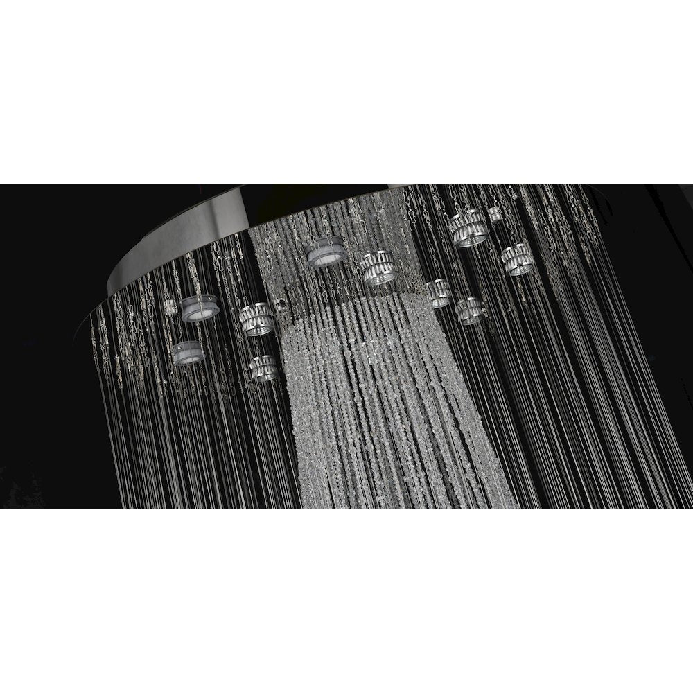 12-Light Chrome Stainless Steel Flushed Chandelier With Clear Crystals