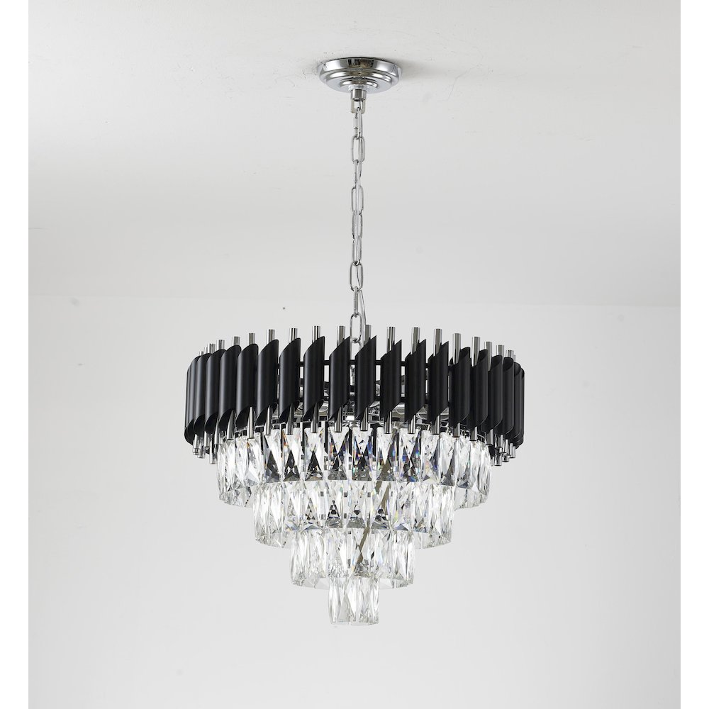 8-Light Chrome And Black Chandelier With Clear Crystals