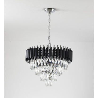 8-Light Chrome And Black Chandelier With Clear Crystals