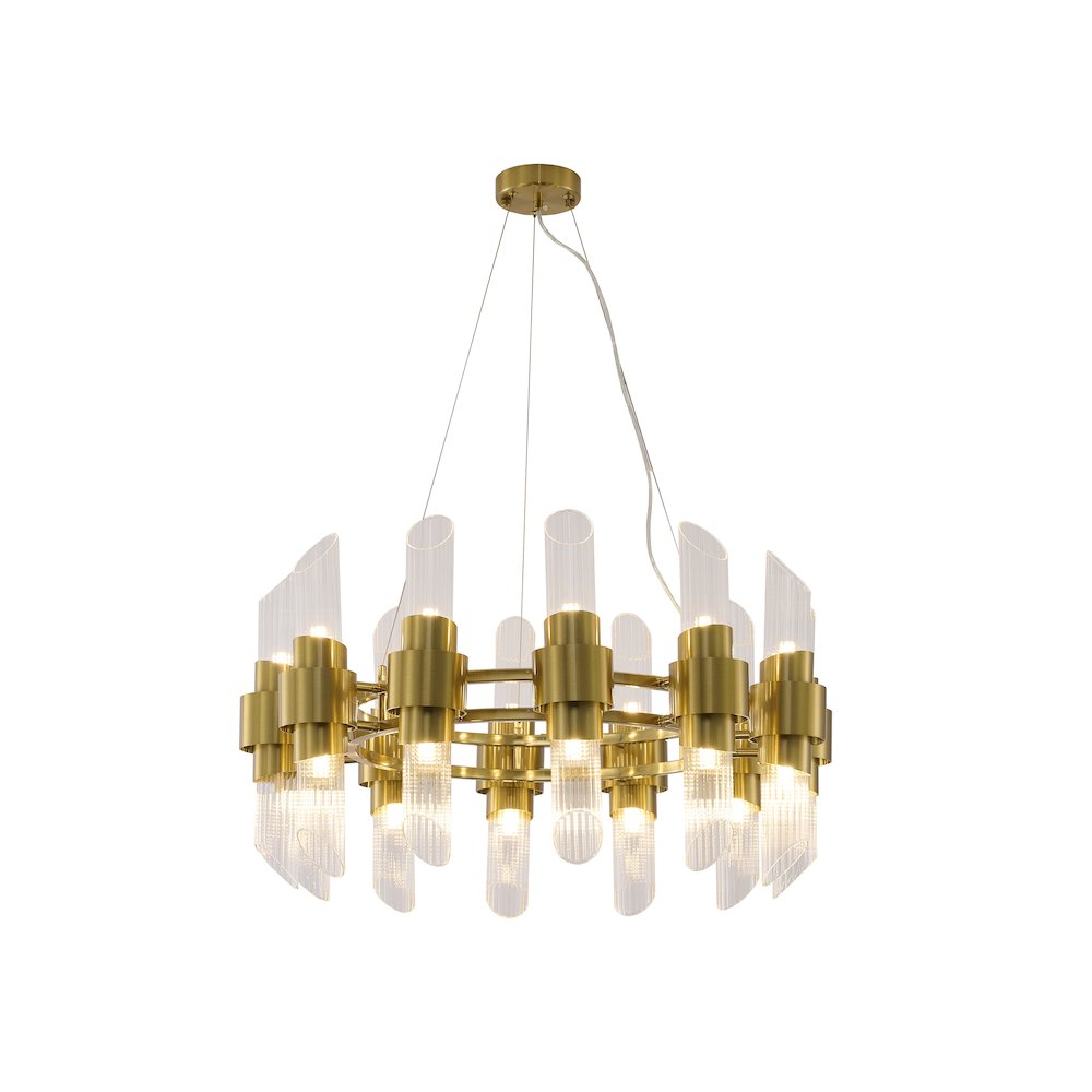 24-Light Satin Brass Iron Chandelier With Glass Shades