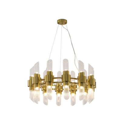 24-Light Satin Brass Iron Chandelier With Glass Shades