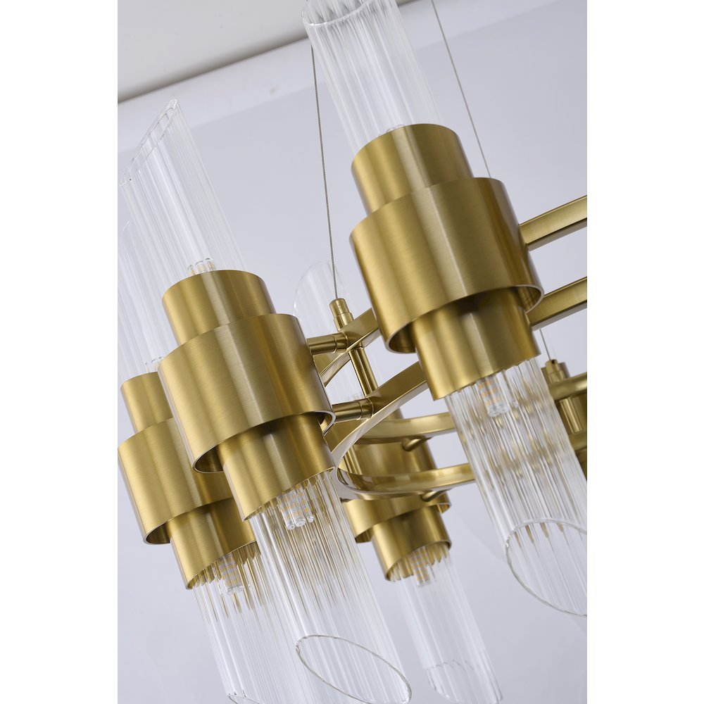 24-Light Satin Brass Iron Chandelier With Glass Shades