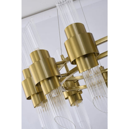 24-Light Satin Brass Iron Chandelier With Glass Shades