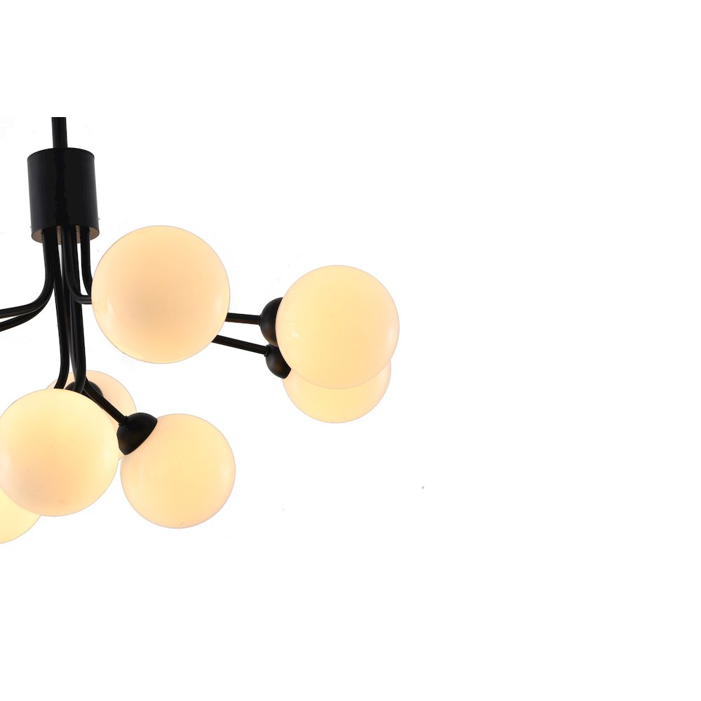 9-Light Black Metal Chandelier With White Glass Globe Shades